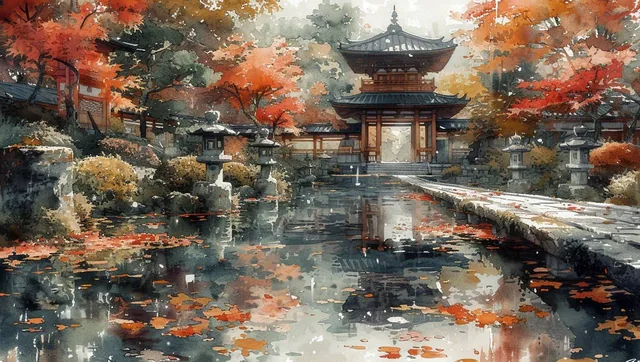 kyoto, walking tour japan, in the style of hinchel, villagecore, manga-influenced, spirit...