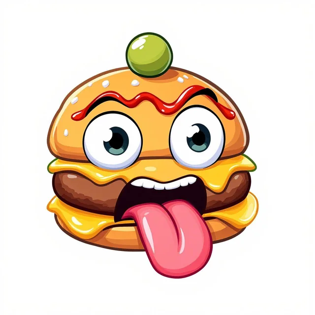 Cartoonish hamburger from fortnite gameplay style with expressive features, sticking out...