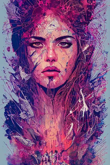 poster of warrior princess| standing on hill |centered| key visual| intricate| highly det...