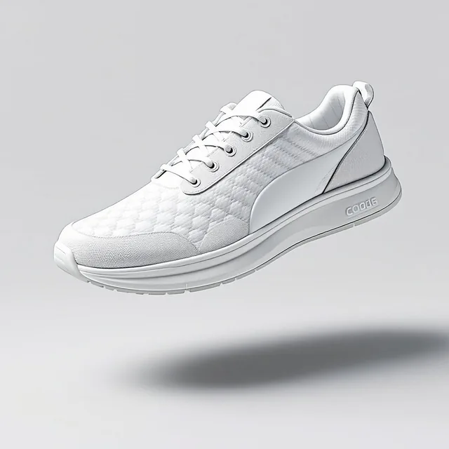 Create a product exposure image of an all-white mattress, designed to mimic the dynamic p...