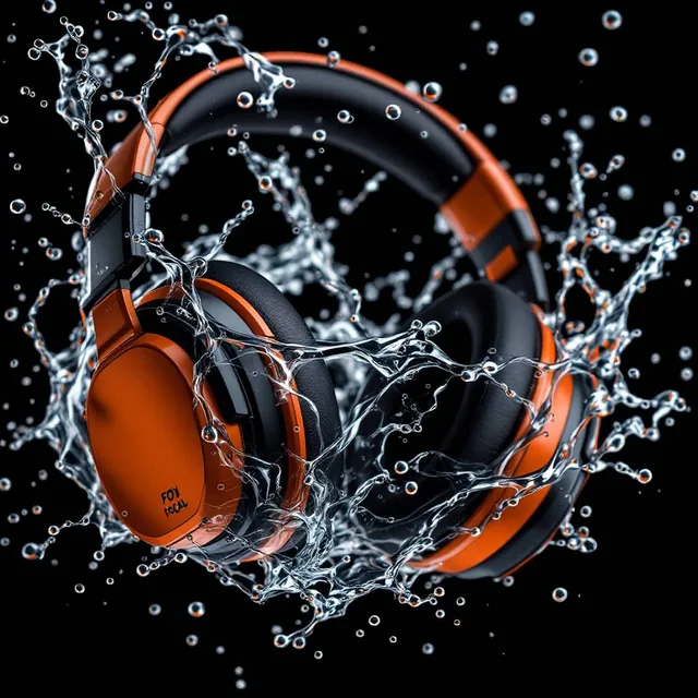 Product photography, concept design, Focal High-End headphones, orange headset, sleek wat...