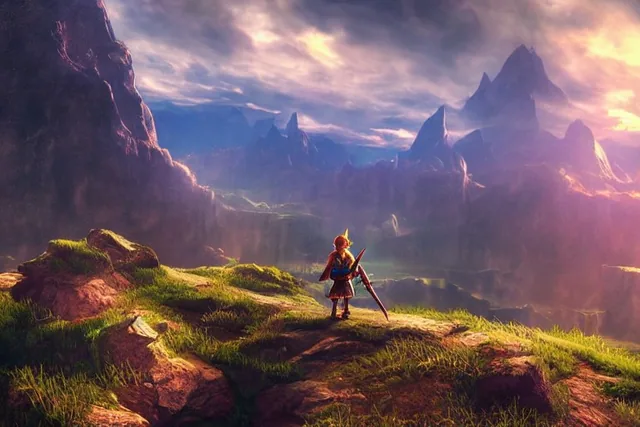 The Legend of Zelda landscape atmospheric, hyper realistic, 8k, epic composition, cinemat...
