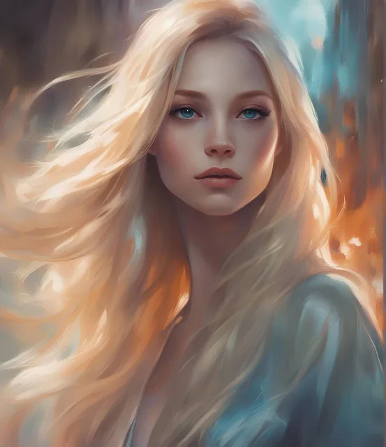 a painting of a woman with long blonde hair, elegant cinematic fantasy art, by Ross Tran,...