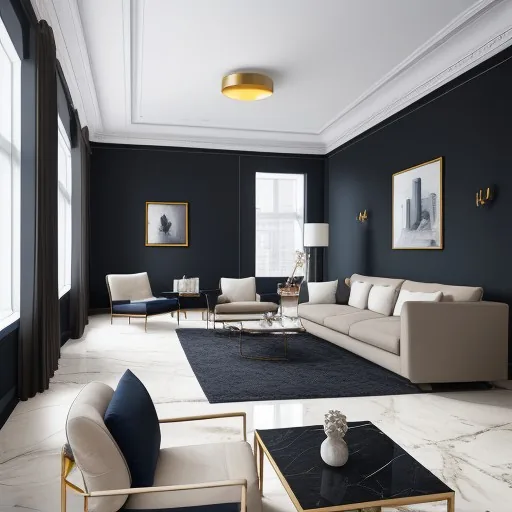high resolution photography interior design, basic living room, light brown marble floor,...