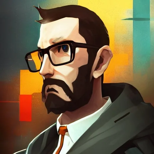 High quality portrait of Gordon Freeman from HL2. Art by Makoto Shinkai, Crunchyroll, pix...