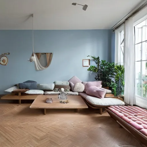 high resolution photography interior design, dreamy sunken living room conversation pit,...