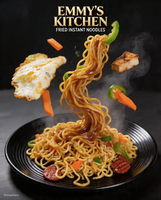 🍜 INSTANT NOODLES VERSION (FRIED EGG + VEGGIES) Using the image as a reference Generate...