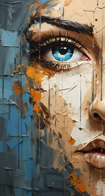abstract art painting of an eye, in the style of pixelated portraits, cracked, oversized...