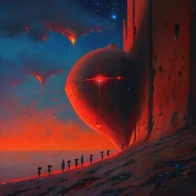 Anime, Red, Blue, Gradient, Dark fantasy