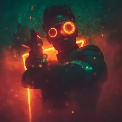 Surrealistic, Cyberpunk, Green, Red