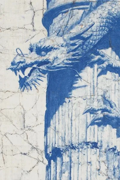 Blue, Eastern aesthetics, Surrealistic, Line art, Illustration, Vintage