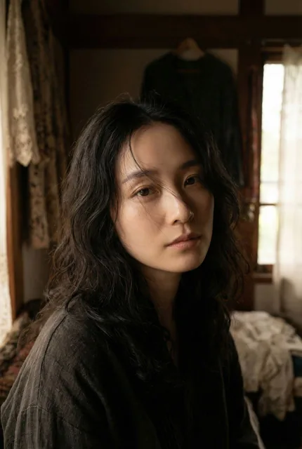 A close and intimate gaze captures a visage of striking, ethereal beauty, envisioned within an elegant vertical composit