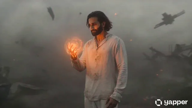 65mm IMAX, ultra-wide anamorphic lens, heavy film grain, strong lens flares. Eclipse-like atmosphere with dense gray fog