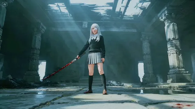[Character Reference: image] Strictly follow the reference character's face, long straight silver hair, and the medical