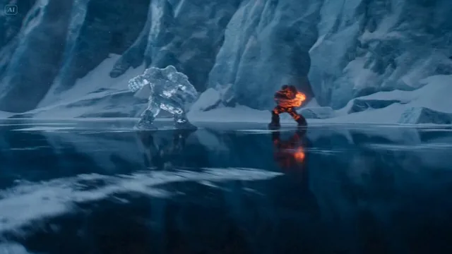 A frozen glacial valley under pale arctic twilight. Deep cobalt shadows across the ice field with cold blue ambient ligh