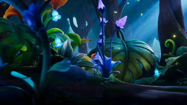 D Cute Adventure Story A stylized 3D animated fantasy adventure with a cute brave young explorer, big expressive eyes, s