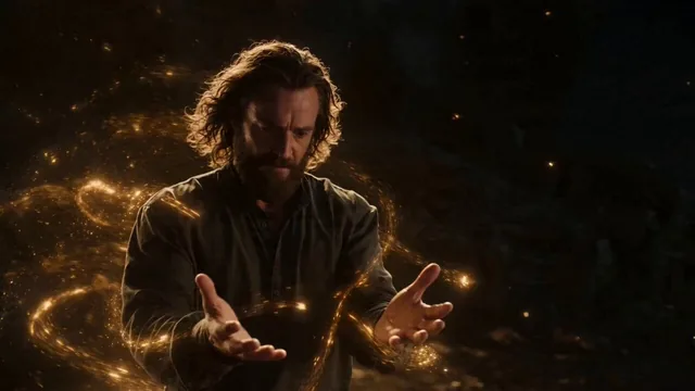 A male character creates a glowing crystal core and sends it to a female character, who absorbs its power to begin a mag