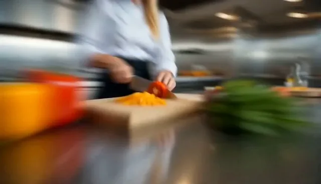 Ultra cinematic high-energy food commercial, fast-paced luxury kitchen, warm sunlight, marble and steel reflections, sha