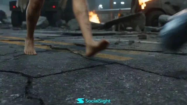 Ultra-realistic cinematic scene at a destroyed Gwanghwamun Gate. Cracked roads, burning vehicles, debris, and smoke fill