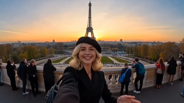 Create a 15-second cinematic hyper-lapse selfie travel video of Subject across 30 world-famous destinations in 2026. Har