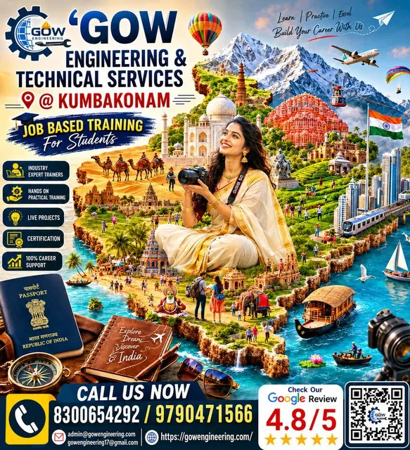 A vibrant, montage-style video showcasing India's diverse landscapes and iconic landmarks, overlaid with "GOW ENGINEERIN