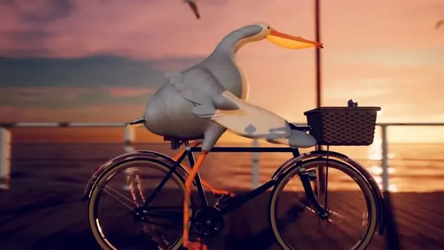 Most Elaborate Pelican Riding a Bicycle Animation