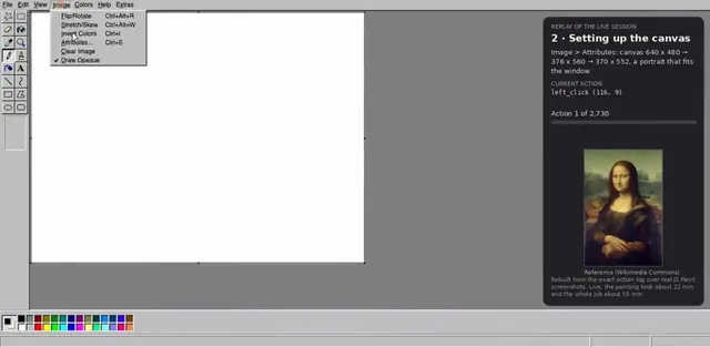 Mona Lisa Painted in JS Paint With Mouse Replay