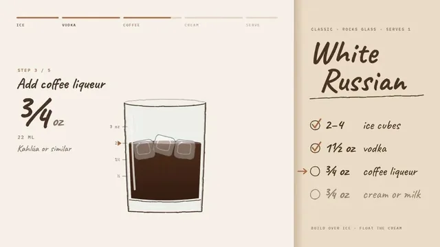 White Russian Cocktail Recipe Explainer Animation