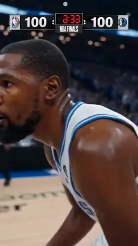 A basketball superstar in a championship game makes a dramatic step-back three-point shot at the buzzer, captured in cinematic slow-motion with roaring crowd and intense focus.