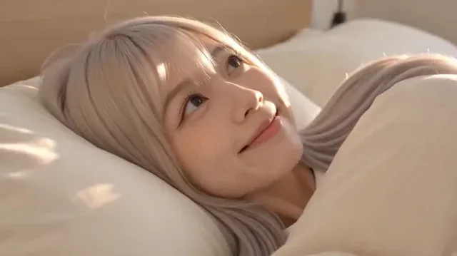 A cheerful young woman in a modern Tokyo apartment opens curtains to a city skyline view, then vlogs through Shibuya and Harajuku, capturing photos and smiling.