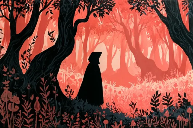 An enchanted forest scene with magically shaped, glowing trees and plants in shades of [COLOR1] and [COLOR2], creating a mysterious and wondrous atmosphere.
