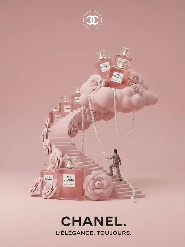 Creative 3D ad for a brand, featuring a surreal object made from the product, with a slogan, logo, and miniature person interaction.
