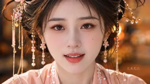 A young woman's face, initially surprised, then softening with a shy, sweet smile. Her cheeks are flushed, and her eyes dart away before returning to the viewer with a mix of tenderness and hesitant joy.
