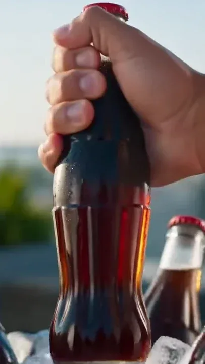 Dynamic commercial ad showcasing people enjoying ice-cold Coca-Cola during a lively outdoor summer gathering, with quick cuts of pouring, drinking, and toasting.