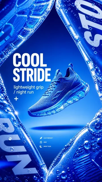 Monochromatic e-commerce product poster. A product is centered within a diamond-shaped frame. The entire image is a single brand color, except for white text and subtle condensation droplets on frame elements.