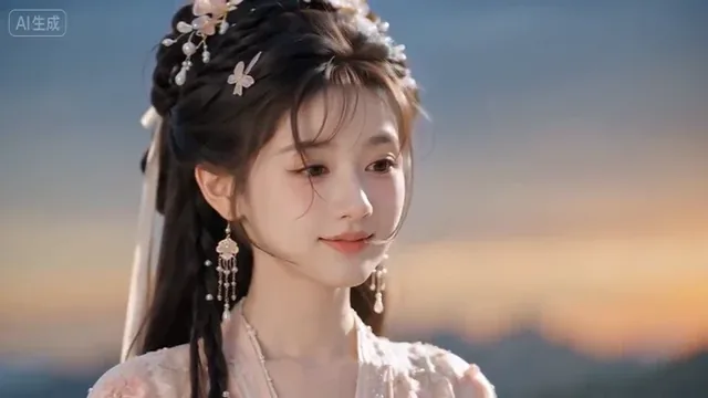 Close-up of a young woman's face, initially smiling sweetly with windblown hair, her expression gradually shifting to one of subtle fatigue and suppressed sadness.