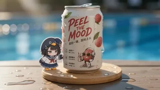 A 2D sticker penguin sailor named Guga has a comical adventure with a drink can and paper towel by a pool, getting squished and flattened.