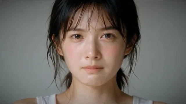 A person's face transitioning from holding back tears to crying tears of relief and joy, with incredible detail in the facial muscles and tears.