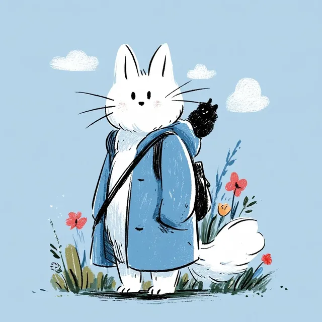 Charming children's book illustration featuring soft blues, imperfect sketches, and an adorable handmade aesthetic.
