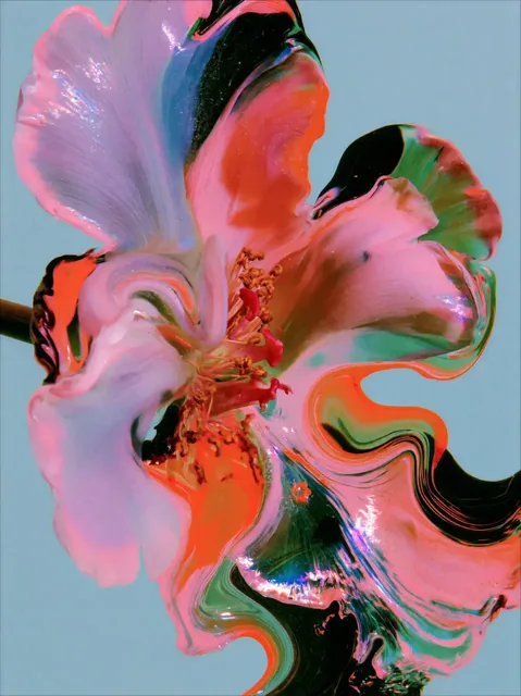 Abstract artwork with swirling colors and shapes.