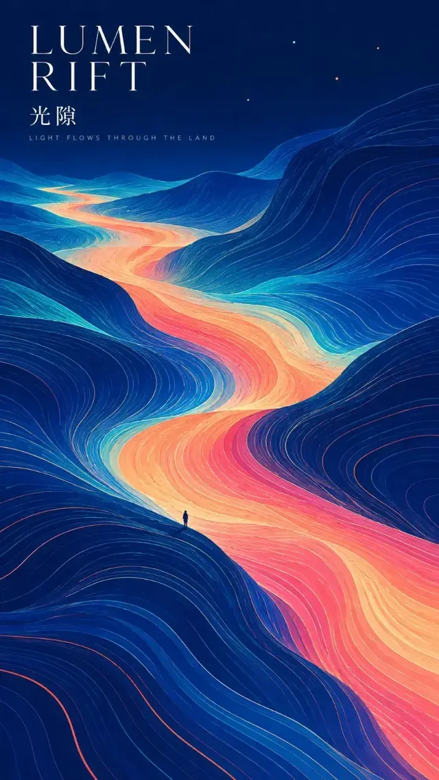 Abstract poster design featuring layered mineral currents and flowing terrain lines.