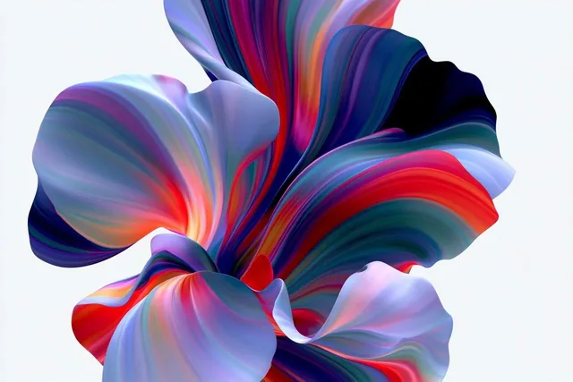 Abstract swirling forms with iridescent colors.