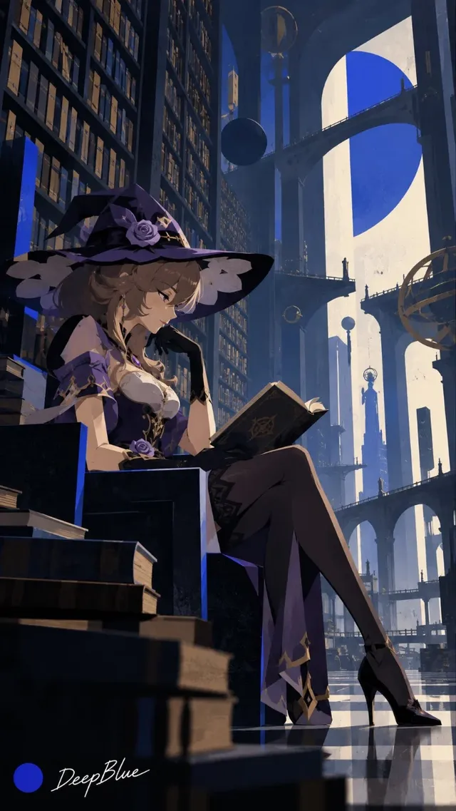 Anime and game heroines reimagined in the surreal, hard-edged graphic art style of Zima Blue with stylized proportions.