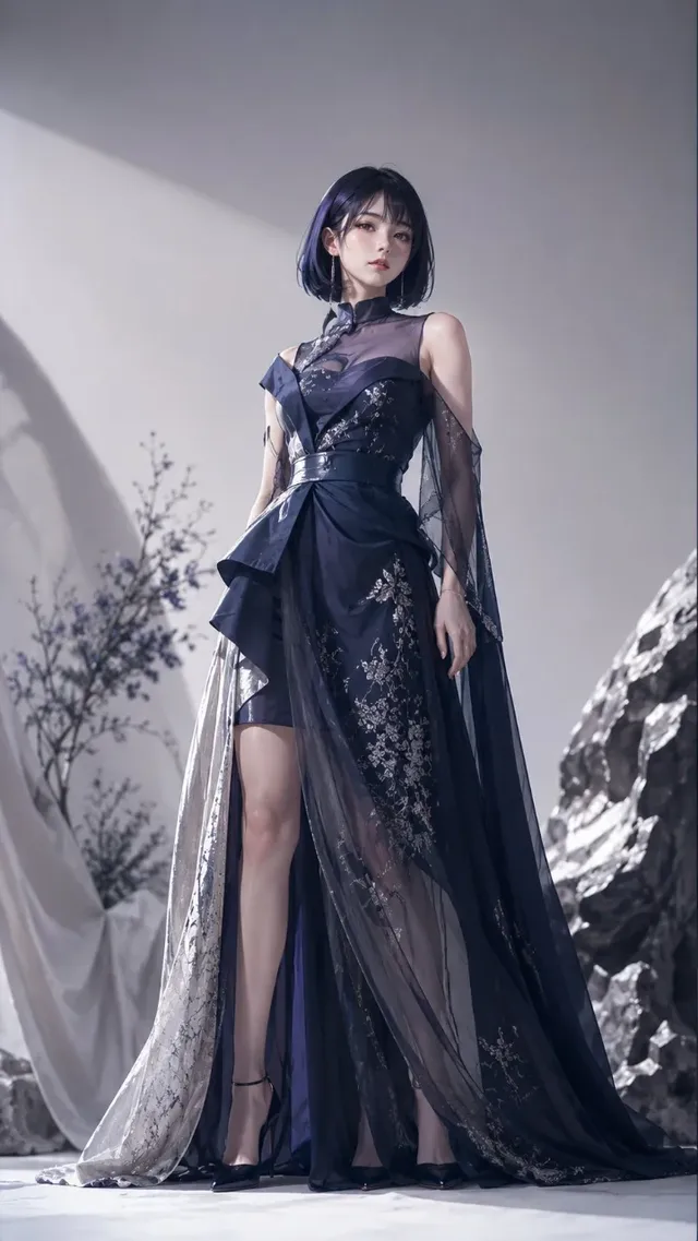 Half-realistic anime-style magazine cover of Akane Kurokawa from Oshi no Ko, depicted as a serious actress with sharp features, wearing high-fashion clothing, under soft studio lighting with film grain.