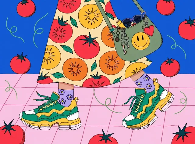 A collection of playful and colorful editorial illustrations with fashion elements.