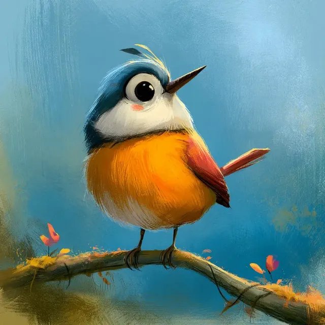 Digital gouache illustration of an animated character with expressive eyes and painterly background, in the style of modern animation concept art.