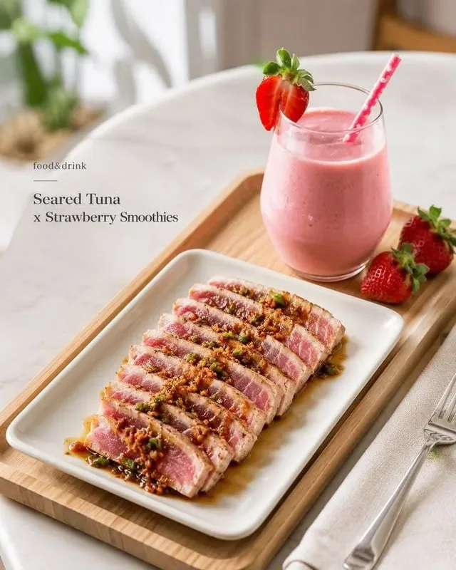A bright and clean cafe-style food photography setup on a tray, with the main food item presented attractively with subtle supporting elements and soft natural lighting.
