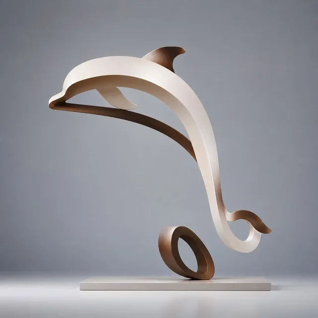 A minimalist sculpture of an animal, resembling a single flowing ribbon with metallic edges, set against a clean background.
