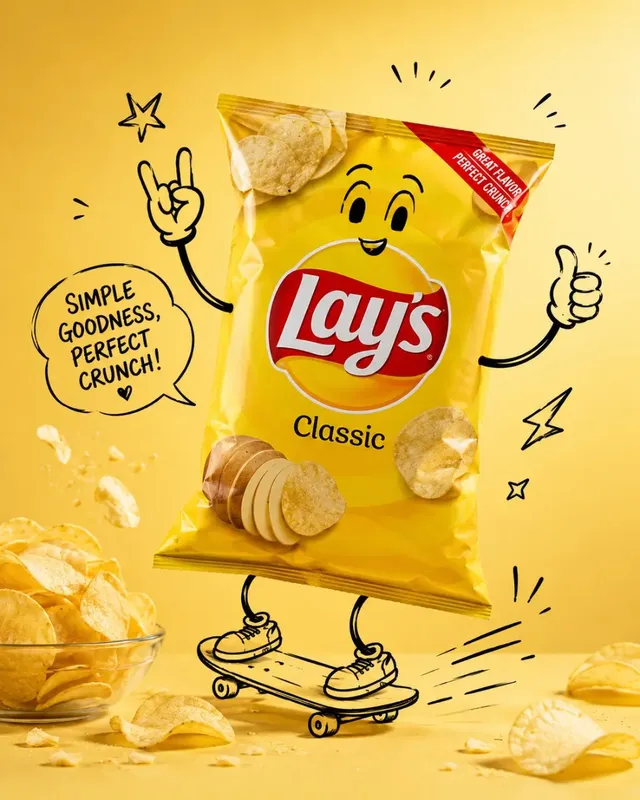 Ultra-realistic advertisement of [PRODUCT NAME] in a pastel studio, heroically posed and surrounded by expressive black marker doodles and graphic elements, with perfect brand accuracy.