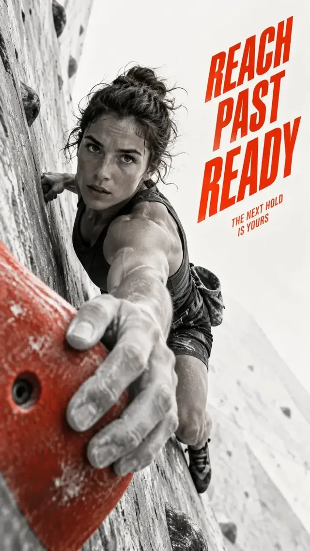 High-contrast monochrome photograph of an athlete in suspended explosive motion, with a vivid vermilion-orange energy accent, set against a clean background with dramatic depth.